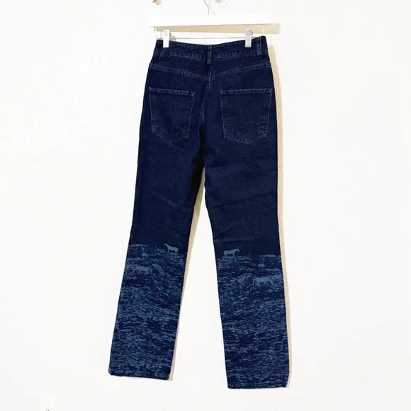 Paloma Wool NEW Vida Jeans Straight Leg Pants Laser Printed Portrait Horses Blue - Picture 8 of 13